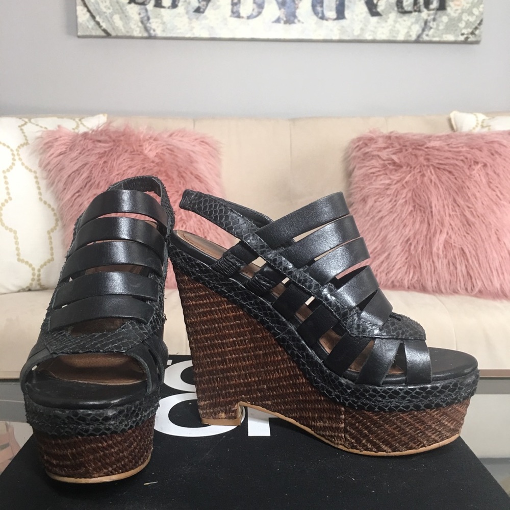 Black and wicker Elizabeth and James wedges